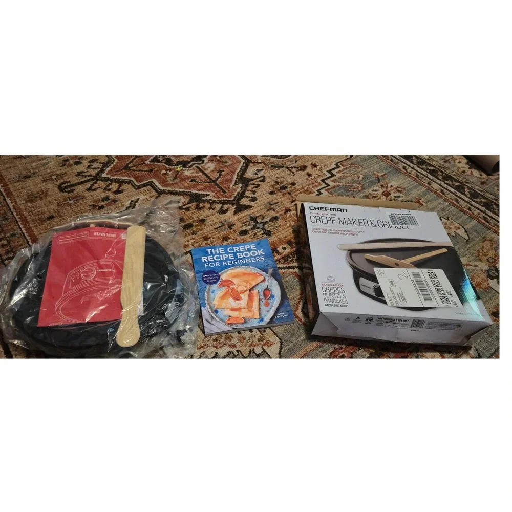 Chefman 12 Inch Electric Crepe Maker Griddle RJ33-C Bundle with Recipe Book